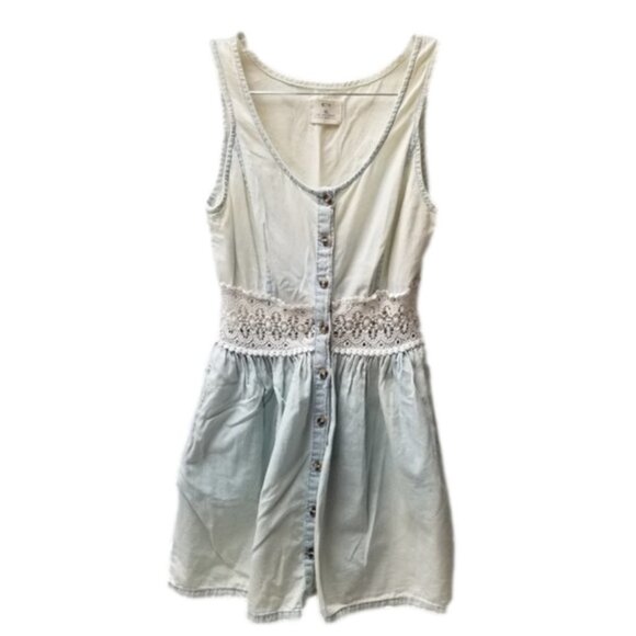 Anthro Pins & Needles Chambray  Crochet Button Front Mini Dress XS - Picture 1 of 9